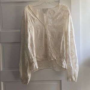 Hinge Cream Eyelet Long Sleeved Top